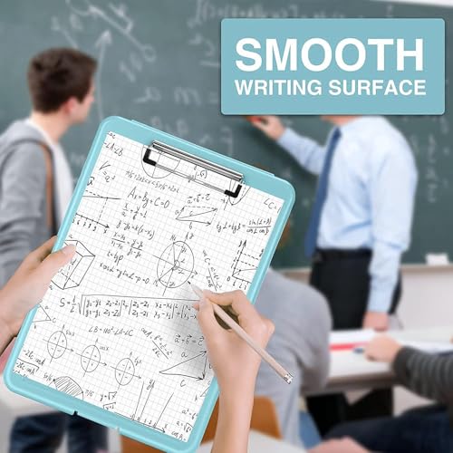Image of YAJNAS A4 Foldable Plastic Clipboard with Built-in Storage and Pen Holder, Blue, 9.4 x 13.4 Inches / 24 x 31 cm, for Office, Travel, Students, Teachers, Doctors, Nurses, Professionals (Sky Blue)