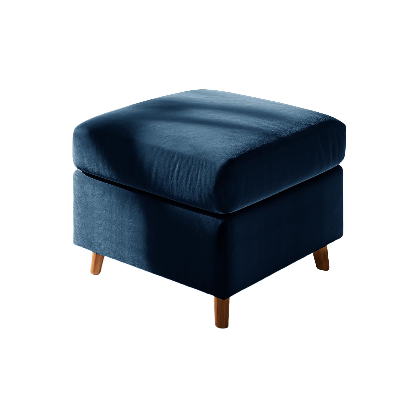 UNBBRRL Footstool Cover with Cushion Cover, Velvet Ottoman Protector Covers, Removable Pouffe Cover with 4 Ties for Living Room (Blue,Square M+Cushion M(2pcs))