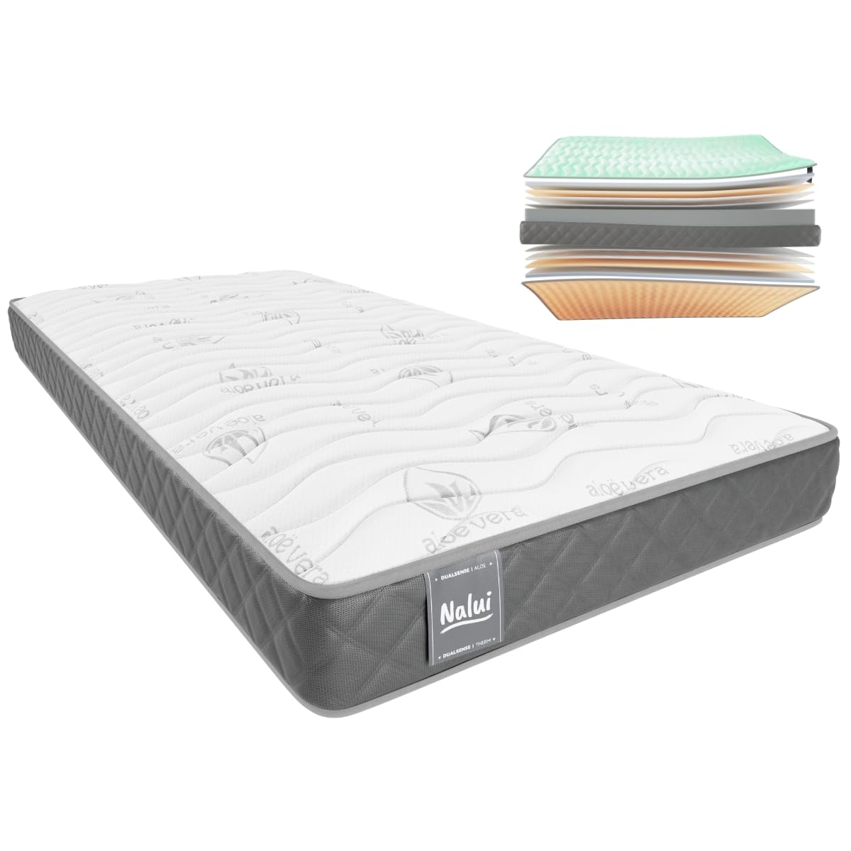 Don Descanso - Matelas 75x190 Viscoélastique Mulhacen DualSense, Hauteur ± 15 cm. Multicouche avec Noyau GravityFoam, Fermeté Élevée, Double Face Hiver/Été, Respirant. Fabriqué en Espagne, Gris