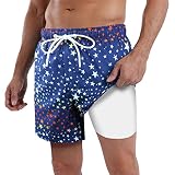 QRANSS Swim Trunks Men 5'' with Compression Lining 2 in 1 Stars Swimming Shorts Bathing Trunks Swimw