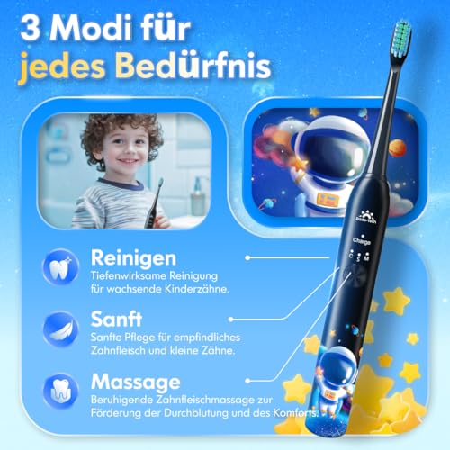 Elektrische Zahnbürste Kinder ab 3-6-10-12 Jahre, Kinderzahnbürste Elektrisch mit Timer...