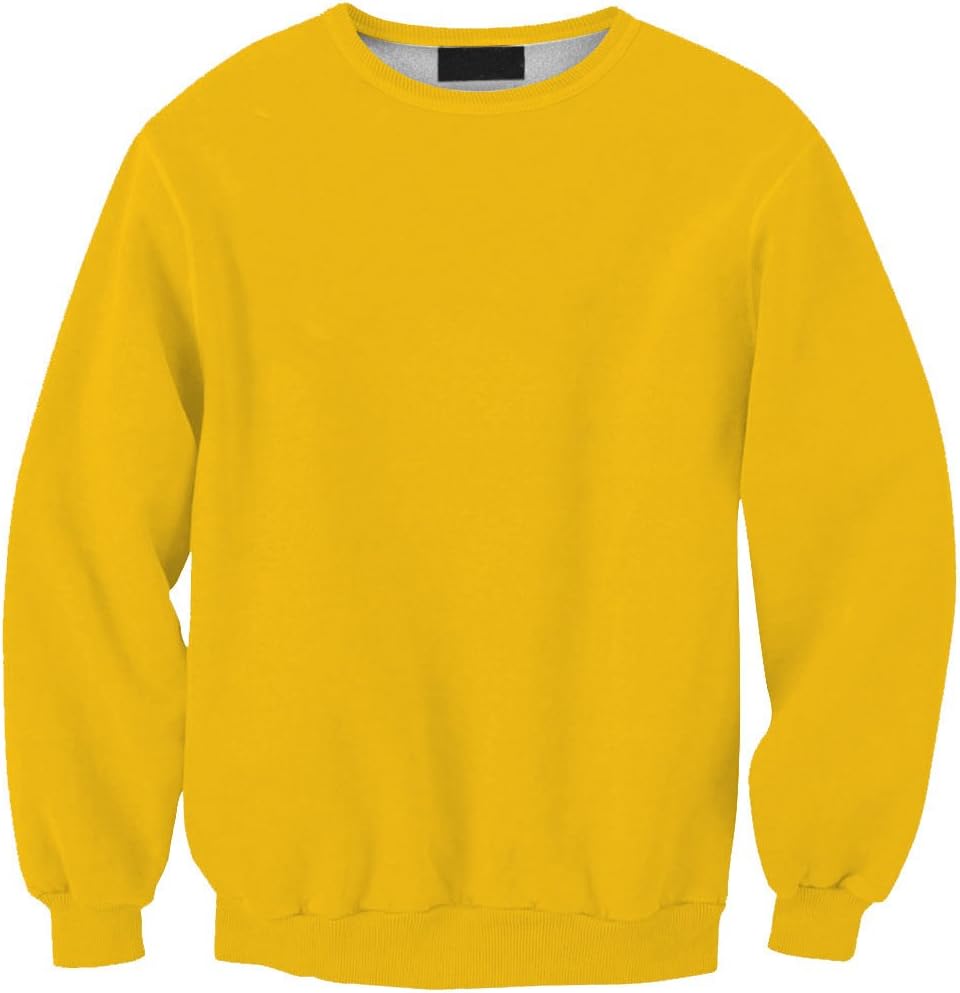 Women Round Neck Loose Fit Long Sleeve 3 Digital Pure Yellow Pullover Sweater