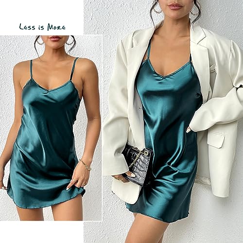 Image of Avidlove Satin Nightgowns for Women Silk Slip Dress Sexy Sleepwear | Adjustable spaghetti straps,elegant V neck,flattering mini lingerie dress,comfortable all day wear