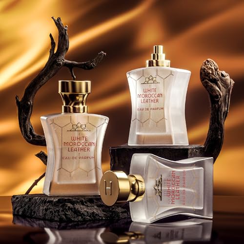 Image of H HABIBI White Moroccan Leather Perfume for Men Eau de Parfum 75 ml | Made in USA. Long lasting Arabian cologne with spicy woody notes and Moroccan leather for men.