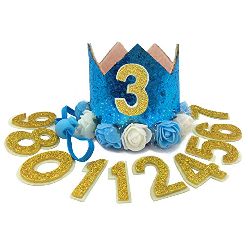 POSAPET Dog Birthday Hat Adjustable Reusable Crown for Dogs Cats Puppy Kitten Birthday Party Headband with Numbers(Blue)