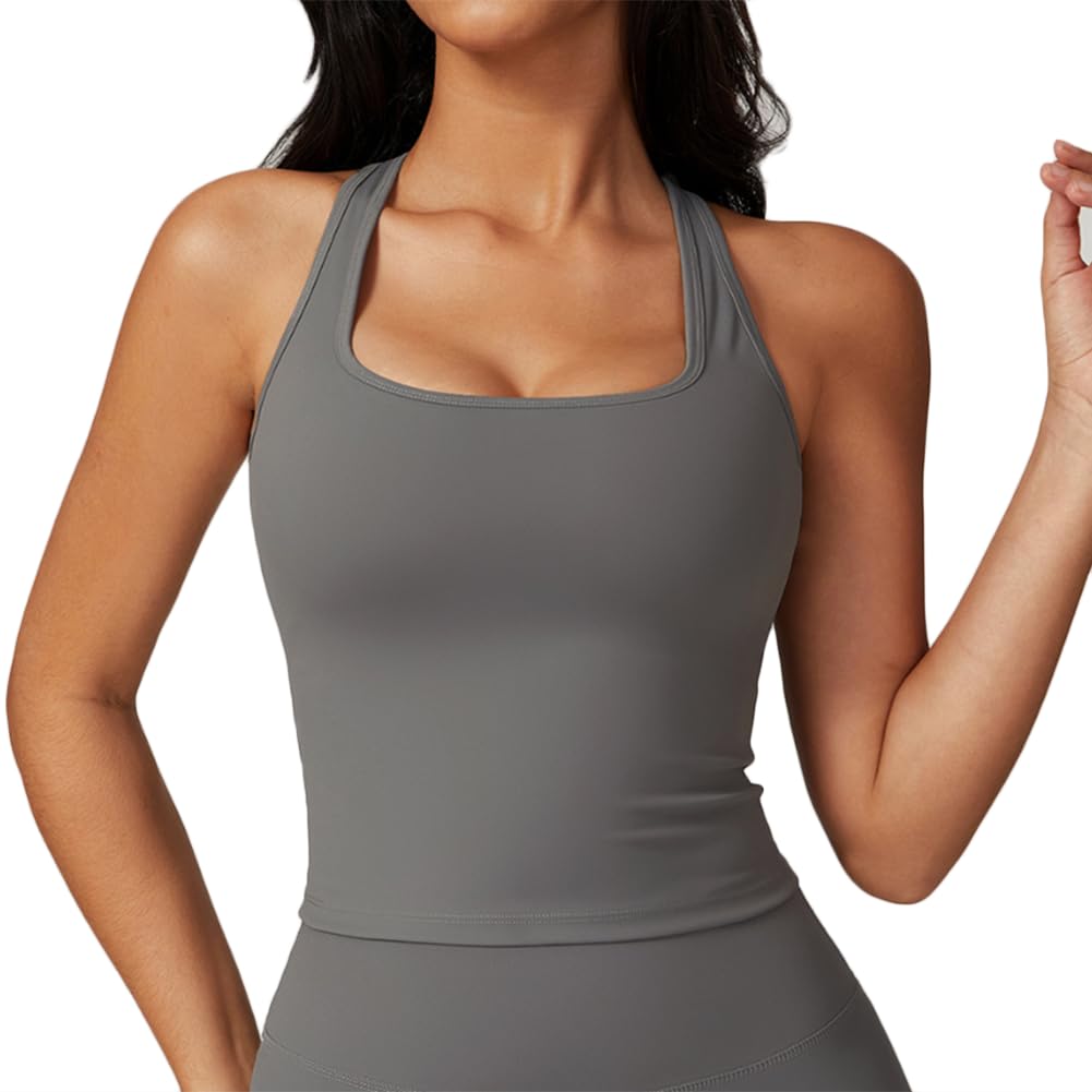 XYFfybhsd Women's Breathable Yoga Sports Tank Top Quick Drying Leisure Running Fitness Yoga Clothing(Size:XL,Color:Grey)