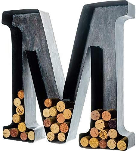 Wine Cork Holder - Metal Monogram Letter (M), Brushed Metal, Large | Wine Lover Gifts, Housewarming, Engagement & Bridal Shower Gifts | Personalized Wall Art | Home Décor