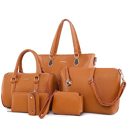 Image of OTMIPIML Purses and Handbags for Women Synthetic Leather Tote Crossbody Bags Satchel Purses Set 6pcs | Set
