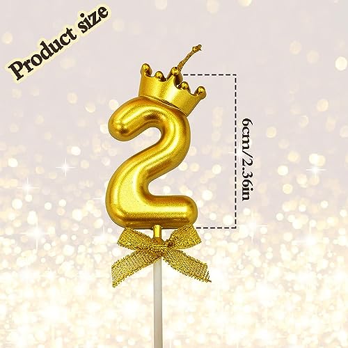 Image of 2 Pc 29 Number Candle for Birthday Cake Metallic Gold Number Candle with Crown on Top for Anniversary Cake Topper 29th Birthday Cake Decoration (Pack of 2, Gold).