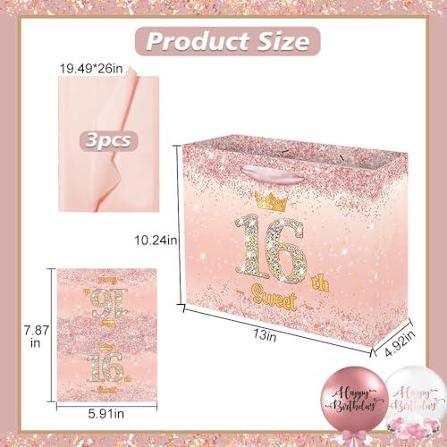 Vichona-Rose-Gold-16-Sweet-16th-Birthday-Gift-Bag-for-Girls-Sweet-16th-Birthday-Gifts-Decorations-for-Girls-16-Years-Old-Birthday-Gift-Bag-Card-for-Daughter-Granddaughter-Friends