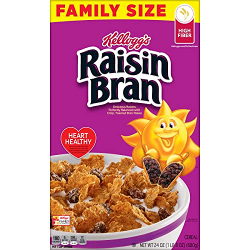 Kellogg's Raisin Bran Breakfast Cereal, High Fiber Cereal, Made With Real Fruit, Family Size, Original, 24Oz Box (1 Box) #TOP7