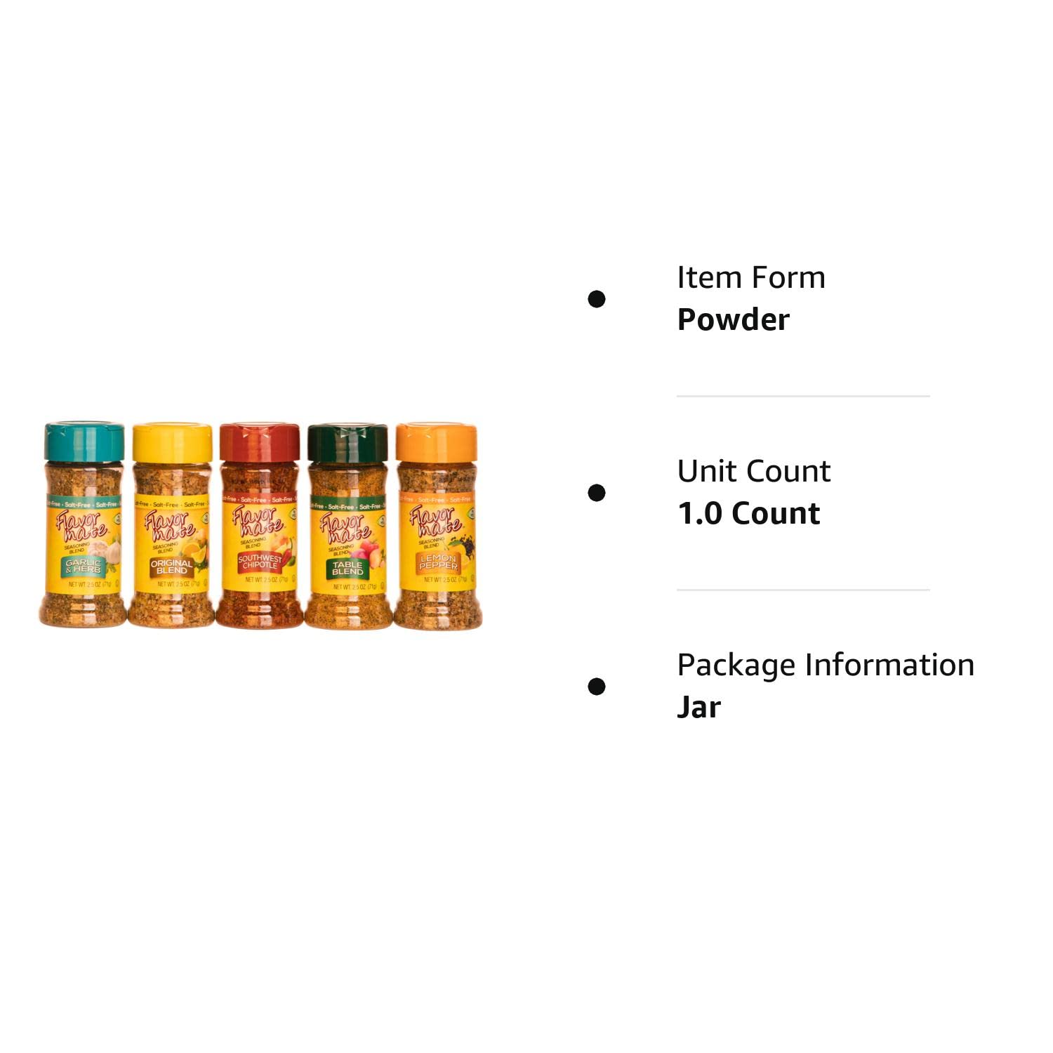 Flavor Mate No Salt Seasoning Blend - Variety Pack - Original ,Garlic and Herb ,Southwest Chipotle,Lemon & Pepper , Table Blend - 2.5 oz-Kosher : Grocery & Gourmet Food
