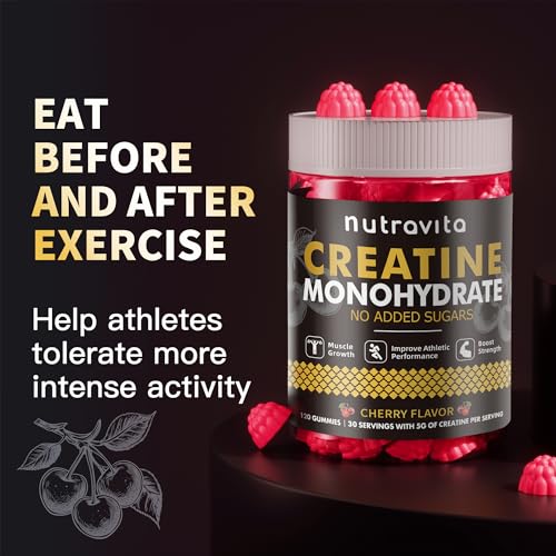 Nutravita NSF Certified Creatine Gummy - Creatine Monohydrate Gummies for Men & Women-5g of Creatine Monohydrate per Serving - Sugar Free,Vegan, Cherry Flavor, 120 Count — view 4