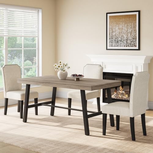 Image of GarveeHome Industrial Dining Table for 2-4, 55 inch Heavy Duty Rectangular Kitchen Table with 2 inchx2 inch Metal Legs, Small Space Dining Table for Kitchen, Dining Room (Grey Walnut, 55 inch Non-extendable)