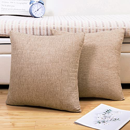 Jepeak Throw Pillow Covers Cushion Cases Pack Of 2 Linen Farmhouse Modern Decorative Solid Square Pillow Covers For Couch Sofa Bed Home Decoration (Light Coffee, 24 X 24 Inch) #TOP10
