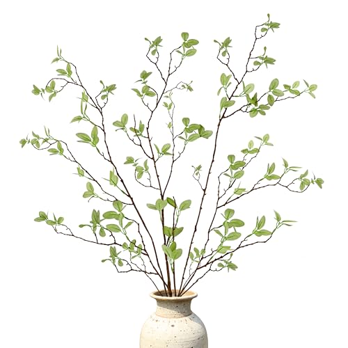 THAWAY 3 Pcs Artificial Eucalyptus Stems - 43 Inch Long Faux Eucalyptus Branches for Tall Vase Filler, Realistic Greenery Stems Fake Silk Leaves for Home Table Farmhouse Wedding Decor
