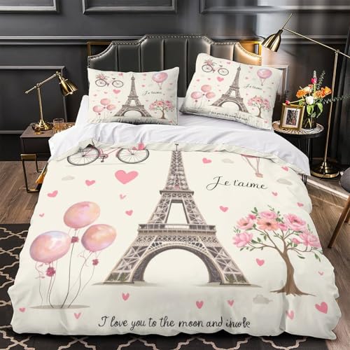 DFENILROP Paristhemed Housse de Couette 3D Effet Microfibre 3 Pièces 2 Taies Ultra Douce Watercolor Romantic Parure de Lit Léger Hypoallergique for Couple...