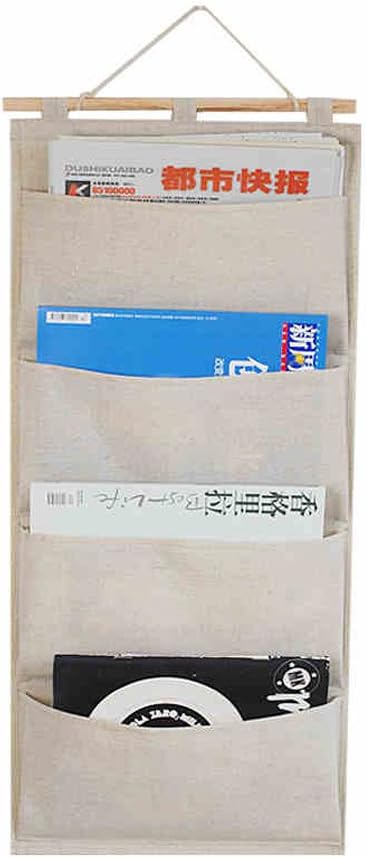 Co-link Linen/Cotton Fabric Wall Door Cloth Hanging Storage Pockets Books Organizational Back to School Office Bedroom kitchen rectangle Home Organizer Gift (4 Pockets) - Image 5