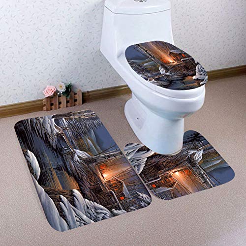 YCTZMTD Toilettenmatte Badematte Badezimmer 3 Teiliges Set Weihnachten Badezimmer Rutschfester Teppich…