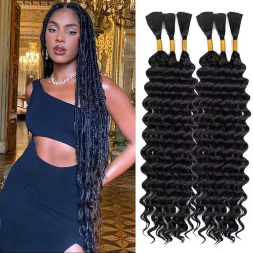 Boho Hair for Braiding, 22 Inch 6 Bundles 200g Wet and Wavy Faux Braiding Hair Extensions Water Wave Braiding Hair Extensions (Natural Black,22inch)