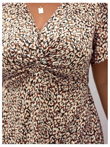 Image of Floerns Women's Plus Size Twist Front V Neck Midi Dress Short Sleeve A Line Dresses