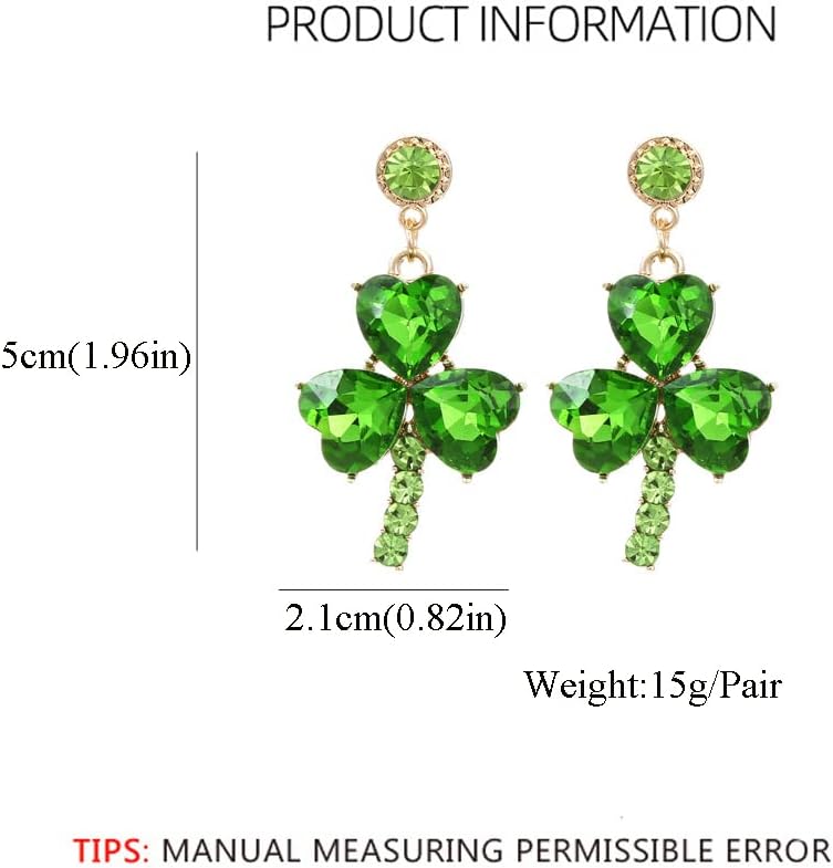 St Patrick's Day Earrings for Women,Green Rhinestone Irish Shamrock Hoop Earrings Green Clover Crystal Opal Drop Dangle Earrings Good Luck St patrick's Day Outfit Holiday Jewelry Accessories - Image 6