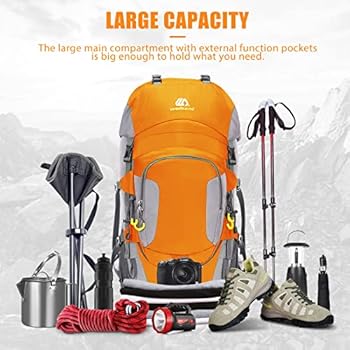 Lixada Trekkingrugzak, wandelrugzak, reisrugzak, rugzak, 50 l / 60 l, waterafstotend, met regenhoes, 60 l, zwart