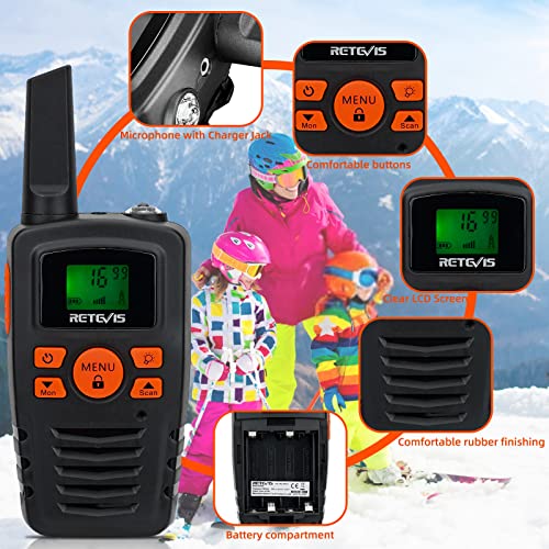 Retevis RA635 Walkie Talkie 4er,16 Kanäle, PMR446 Lizenzfrei, Große Reichweite, CTCSS/DCS, VOX, LED Taschenlampe, Walkie-Talkies Geschenke für Erwachsene Kinder Skifahren Outdoor-Aktivitäten
