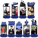 Spiareal 9 Pcs Graduation Decorations Class of 2026 Table Centerpieces Congrats Glitter Grad Honeycomb for Photo Toppers 2026 Congratulate Graduation Party Decor Favor Supplies(Blue)