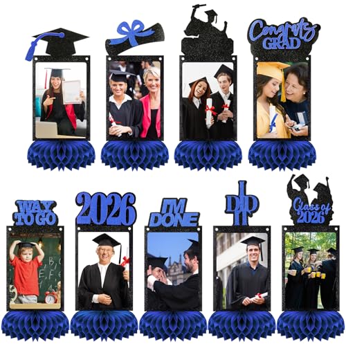 Spiareal 9 Pcs Graduation Centerpieces Decoration 2026 Photo Holder,Blue