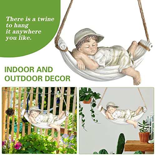 Sungmor Garden Statue Swing Yard Ornaments - Creative Fairy Garden Outdoor Indoor Hanging Decor - Hand Painted & Lovely & Resin Boy Angel Figurine Sculpture For Patio Yard Lawn Tree Decorations #TOP3