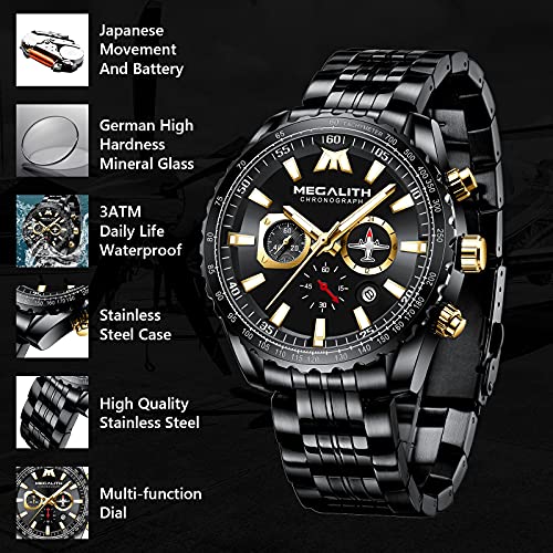 Image of MEGALITH Wrist Watches for Man Analog Classic Waterproof Stainless Steel Chronograph Quartz Date Luminous Hands Mens Casual Watches