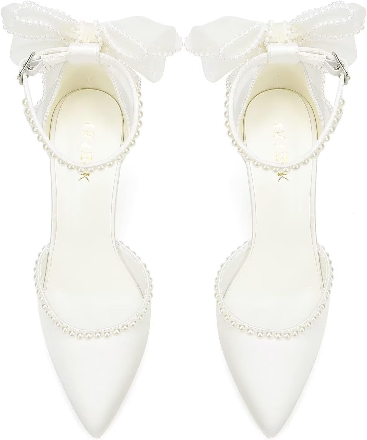 High Heel Wedding Shoes for Bride Pointed Toe Bridal Shoes Pearl Heels Bow Tie Back Wedding Heels - Image 2