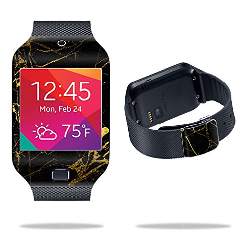 MightySkins Skin Compatible with Samsung Galaxy Gear 2 Neo Smart Watch Cover Skins Sticker Watch Black Gold Marble