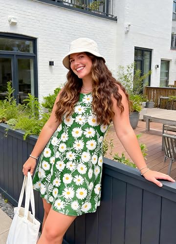 Image of Summer Dresses for Women 2026 Casual Sundresses Beach Cover Ups Sleeveless Tshirt Swing Dress with Pockets