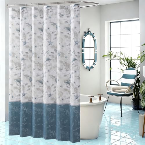 Fabric Beach Shower Curtain, Ocean Coastal Bathroom Decor