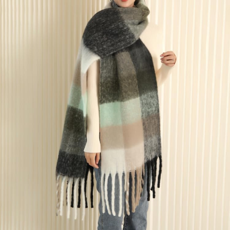 Chunky Winter Scarfs for Women Cold Weather Warm Knit Thick Plaid Scarf Long Large Oversized Checked Scarves - Image 2