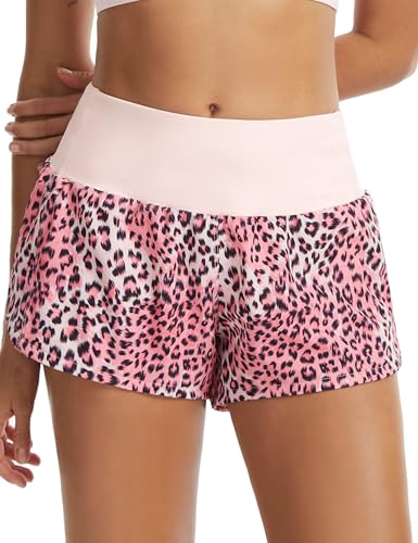 Image of THE GYM PEOPLE Womens High Waisted Running Shorts Quick Dry Athletic Workout Shorts with Mesh Liner Zipper Pockets