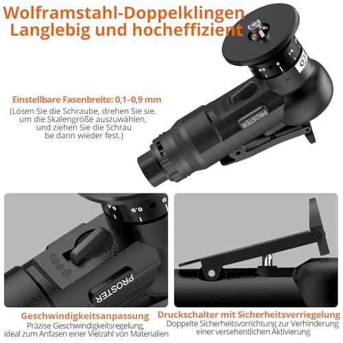 Proster Druckluft Anfasmaschine Pneumatisch Entgratwerkzeug – Präzise Fasen & Entgraten von Metall, 30000 U/min Industrie Werkzeug, Dual-Kopf Fasenwerkzeug mit R- & C-Klingen für Metallbearbeitung