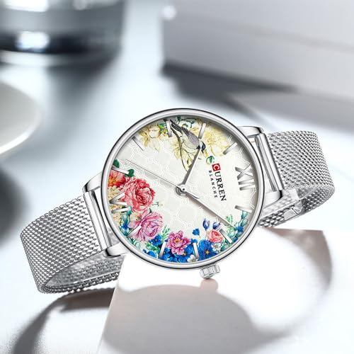 RNONDRY Unique Gold Watches for Women Dainty Bird & Flower Womens Watches Large Face Ladies Wrist Watch Mesh Band3