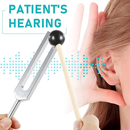 Erpmlyo Stimmgabel (128 Hz, 256 Hz, 512 Hz) mit Hammer für Vibrationswerkzeug mit Basis, silberfarben, 4 Stück