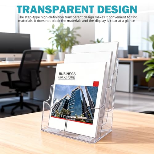 BJHYIZ 3 Etagen Prospektständer A4, Transparenter Acryl Prospekthalter Flyerständer Prospekthalter Broschürenhalte Zeitschriftenständer A4 für Menüs Prospekte Kataloge Preiskarten