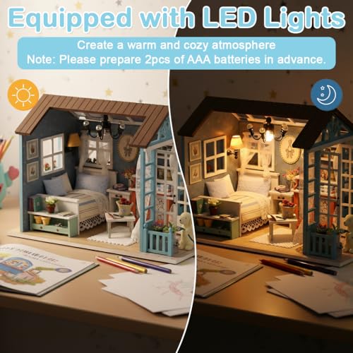 Image of PATPAT DIY Warm Room Mold Kit, DIY Craft Kit Ornaments Miniature Dollhouse, STEM-Based Miniature Doll House, Creative 3D Dollhouse Mold Building Kit with LED Lights for Kids & Adults