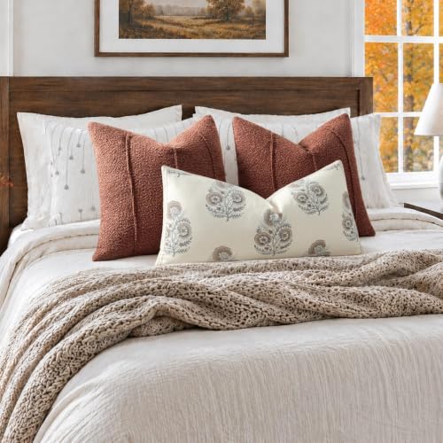 YCOLL Rust Boucle Pillow Covers 20x20 Set of 2, Textured Fall Throw Pillow Covers with Striped Design, Soft Decorative Cushion Covers for Fall Decor, Farmhouse Couch,Terracotta Thanksgiving Home Decor by YCOLL - Used condition - Image 7
