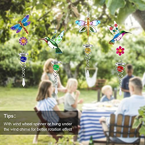 4 Pack Wind Spinner Ball Spiral Tail - Decorative Wind Spinner Tail 5.7In With Hanging Swivel Hook Sliver Stainless Steel Multi Color Yellow Green Red Blue Glass Gazing Balls Spiral Tail By Bemaystar #TOP3