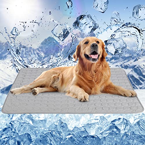 Cooling Dog Beds ANWA Reusable Dog Cooling Mat Extra Large 100x70cm, Easy-Fold Pet Cool Mat for Home Travel, Self Cooling Pad for Dogs Cats in Hot Summer