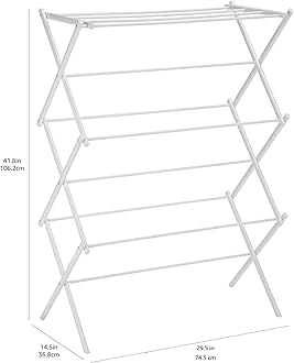 Amazon Basics Foldable Laundry Rack for Air Drying Clothing - 105.9 x 74.9 x 36.8 centimeters, White