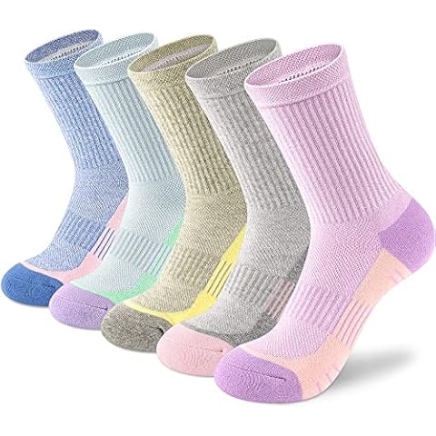 cuangya Performance Crew Socks Women Athletic Hiking Running Socks Cushioned Compression 5-Pairs Multicolor Cover