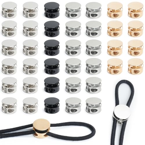 Prebarfun 80 Piezas Topes de Cordones, Cierre de Cordón de Metal, 4 Colores Cerradura de Cordón con 2 Agujeros, Hebilla de Resorte de Metal, Topes de Cordon para Cordón, Mochila, Ropa, Zapatos