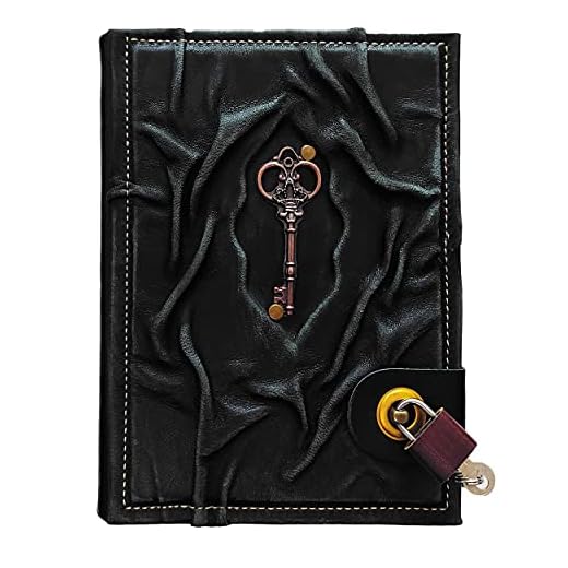 Antique Key Figured Locked Leather Diary, Handmade Journal Notebook, Lockable Real Padlock, Lined Paper for Men Women Kids 9 x 6,7 In, Diary With Lock and Key, Hardcover Journal